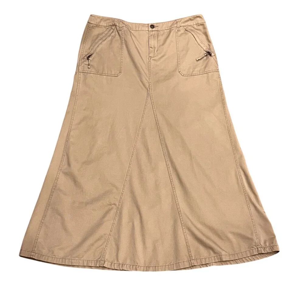 Stamp 10 Vintage Khaki Maxi Skirt, Cotton, 14